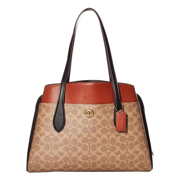 Coach Lora Carryall B4 Tan Rust Colorblock Tote Bag Canvas Handbag Purse NEW - Picture 1 of 8